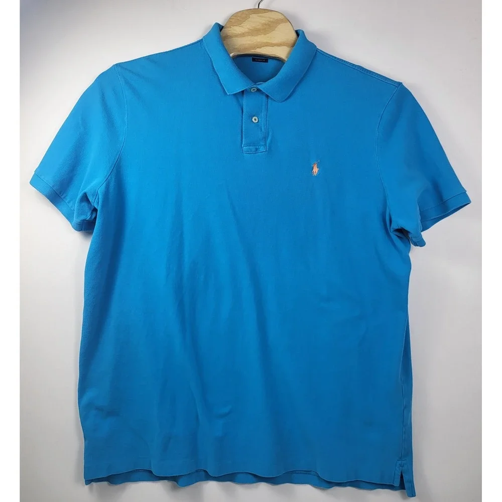2 Polo Ralph Lauren Polo Shirt Classic Fit Casual Short Sleeve mens XXL Blue Tan